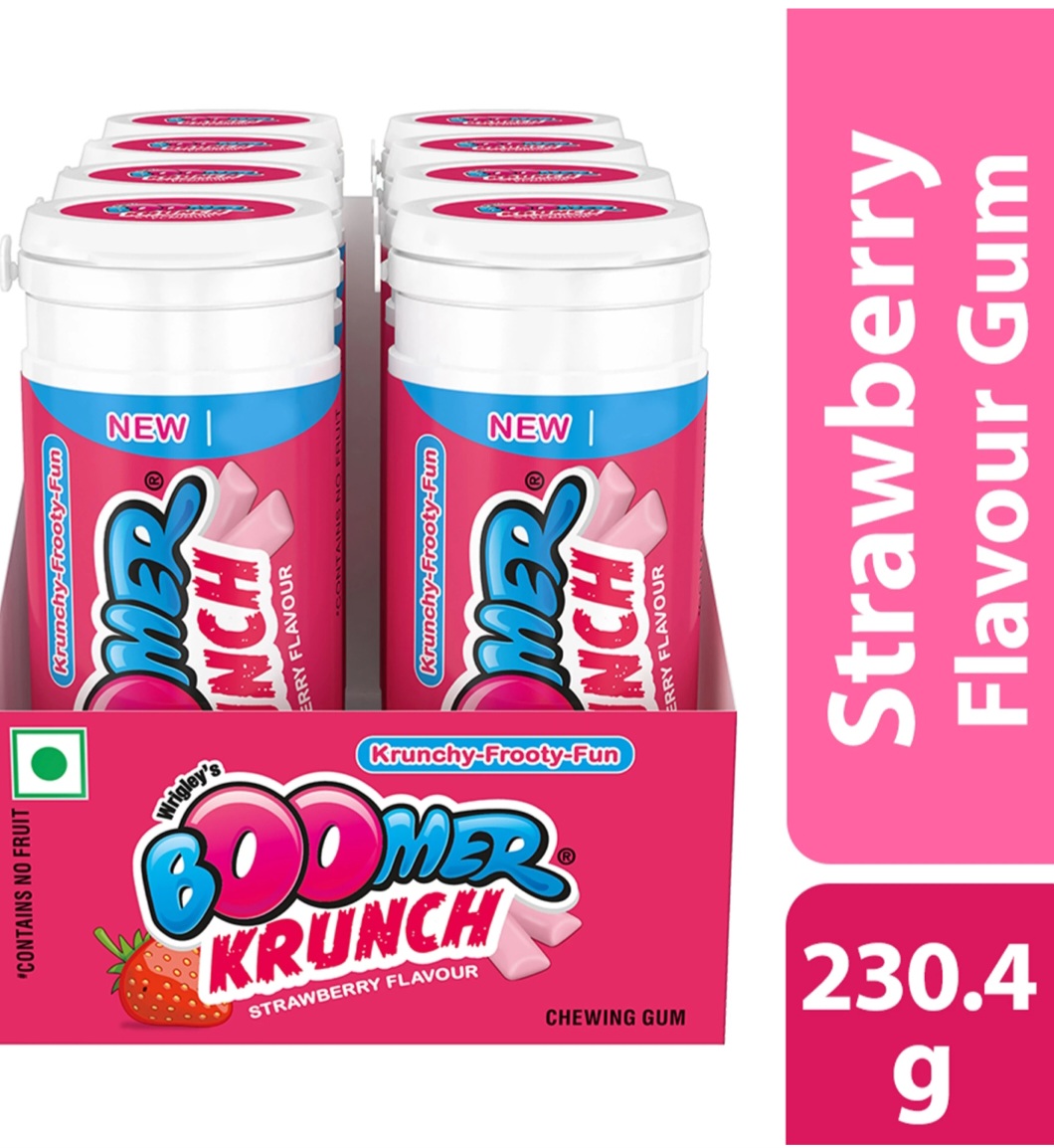 Boomer Krunch Tube Strawberry Chewing Gum (Pack Of 8)