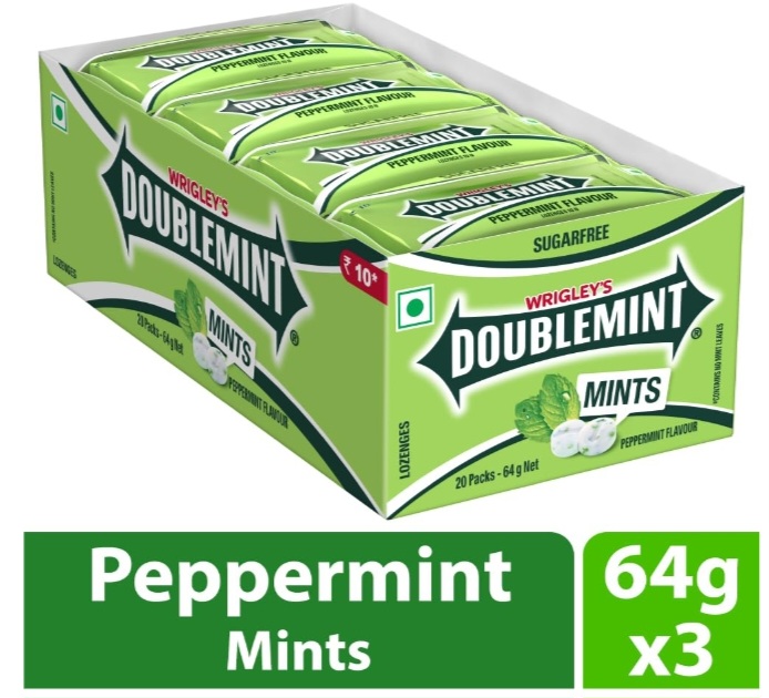 Doublemint Sugarfree Mints Sleeve Box | Peppermint Flavour Chewing Gum | Mint Gums for Instant Freshness | 20 Sleeves per Box | 64 g | Pack of 2