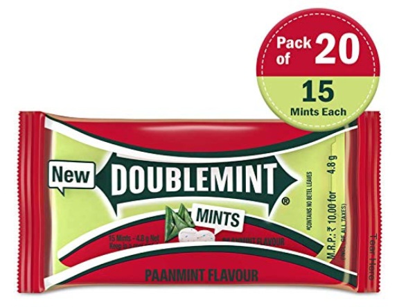 Doublemint Sugarfree Mints Sleeve Box | Paanmint Flavour Chewing Gum | Mint Gums for Instant Freshness | 20 Sleeves per Box | 64 g | Pack of 2